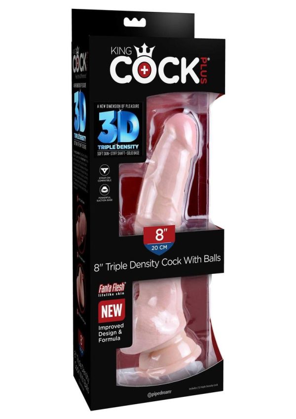 King Cock Plus 8 Inch Triple Density Cock With Balls Strap On Compatible Non Vibrating Suction Cup Base Flesh - Image 2