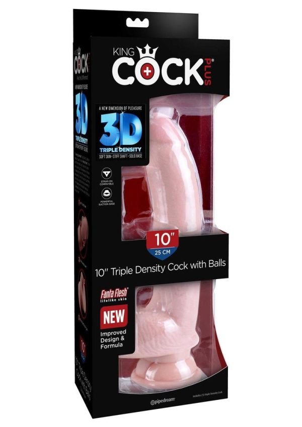 King Cock Plus 10 Inch Triple Density Cock With Balls Strap On Compatible Non Vibrating Suction Cup Base Flesh - Image 2
