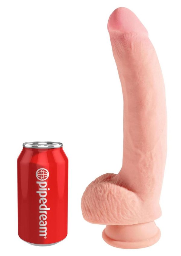 King Cock Plus 10 Inch Triple Density Cock With Balls Strap On Compatible Non Vibrating Suction Cup Base Flesh - Image 3