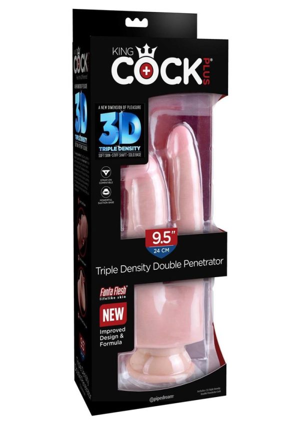 King Cock Plus 9.5 Inch Triple Density Double Penetrator Cock Strap On Compatible Non Vibrating Suction Cup Base Flesh - Image 2