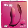 Threesome Double Ecstasy Silicone Vibrator Multi Speed USB Rechargeable Remote Splashproof Pink - Image 2