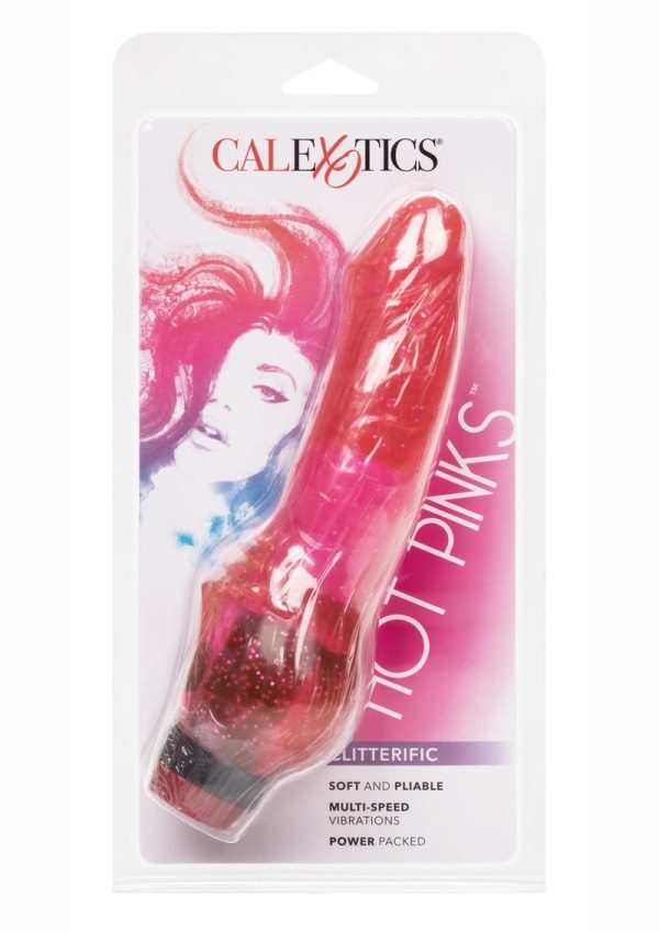 Hot Pinks Cliterrific Jelly Realistic Vibrator Glitter Pink 8 Inch - Image 2