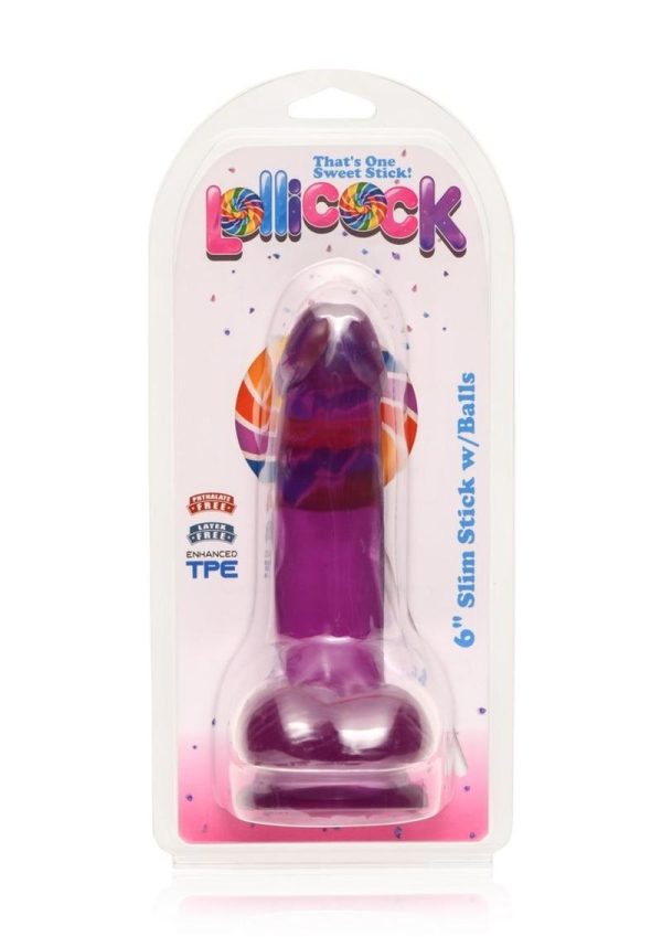 Lollicock Slim Stick Dildo With Balls 6in - Grape Ice - Image 2