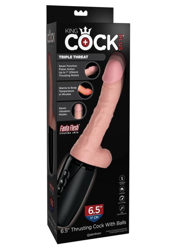 King Cock Plus Thrusting Cock With Balls 6.5in - Vanilla - Image 2