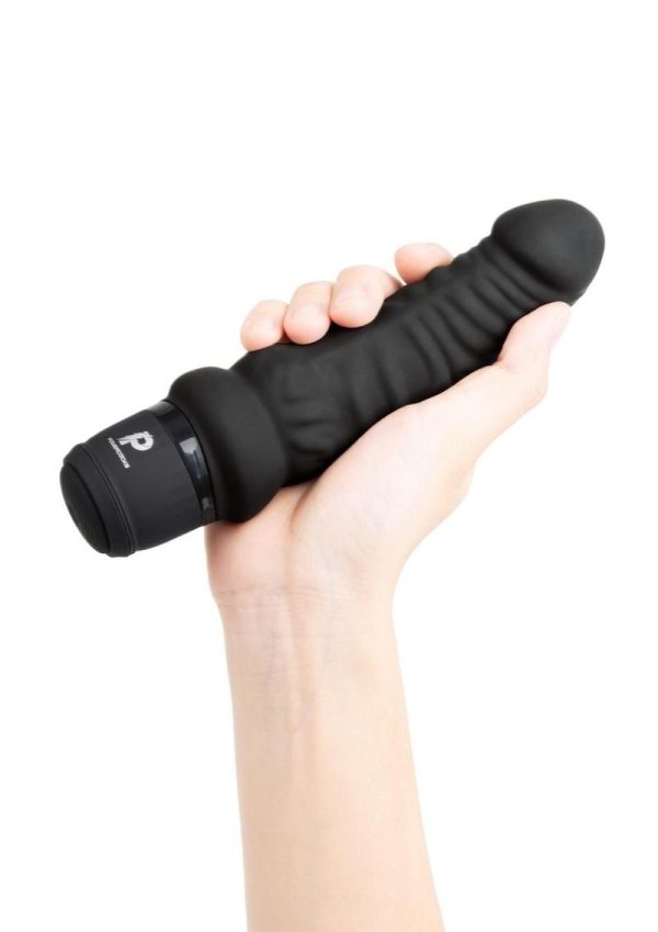 Powercocks Silicone Rechargeable Realistic Vibrator 6in - Black - Image 3