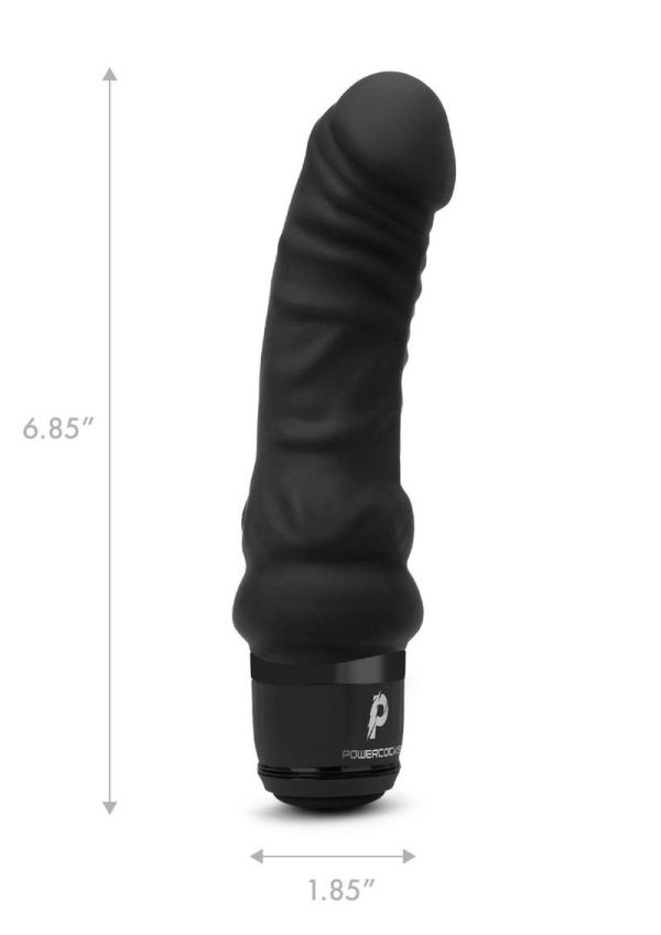 Powercocks Silicone Rechargeable Realistic Vibrator 6in - Black - Image 4