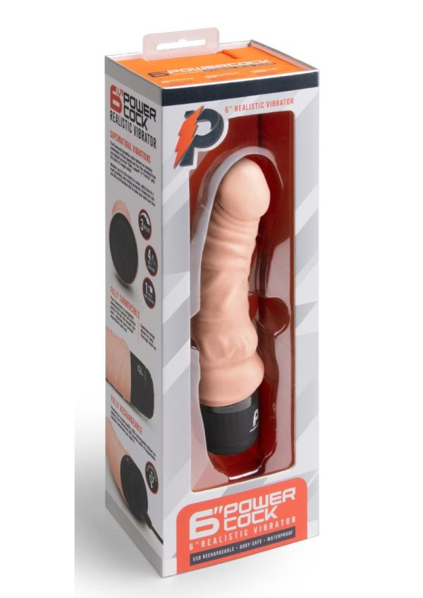 Powercocks Silicone Rechargeable Realistic Vibrator 6in - Vanilla - Image 2
