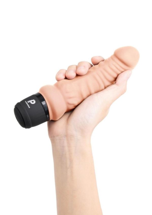 Powercocks Silicone Rechargeable Realistic Vibrator 6in - Vanilla - Image 3