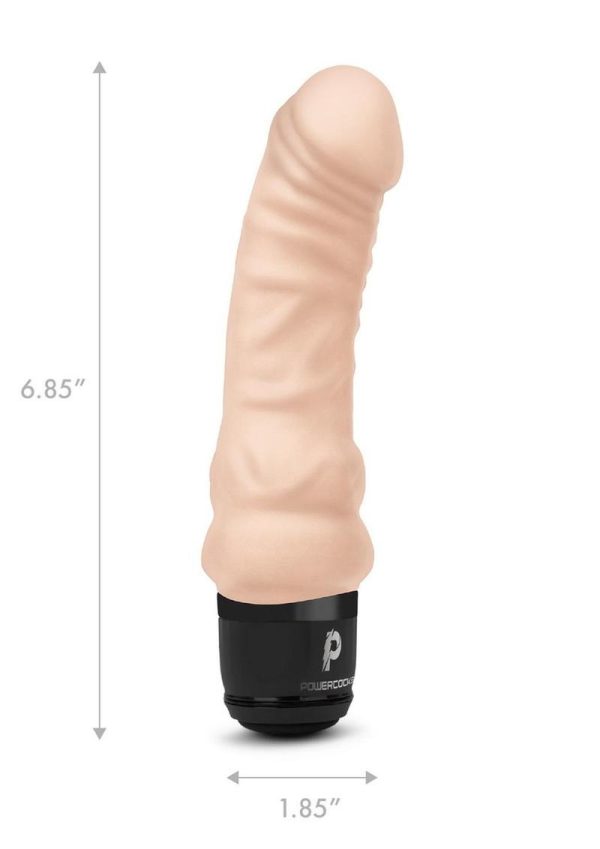 Powercocks Silicone Rechargeable Realistic Vibrator 6in - Vanilla - Image 4