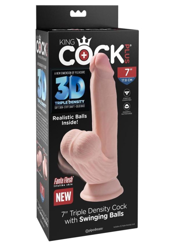 King Cock Triple Density Cock With Swinging Balls 7in - Vanilla - Image 2