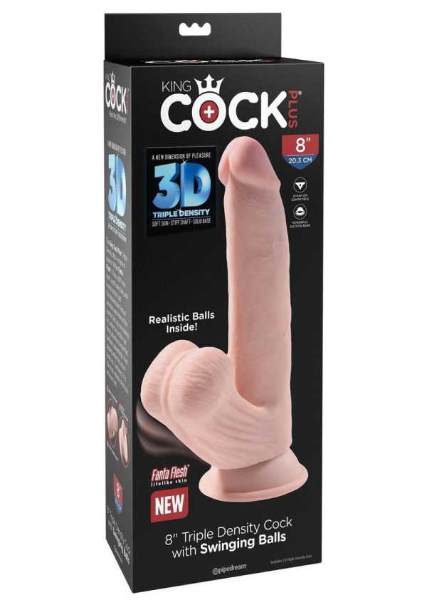 King Cock Triple Density Cock With Swinging Balls 8in - Vanilla - Image 2
