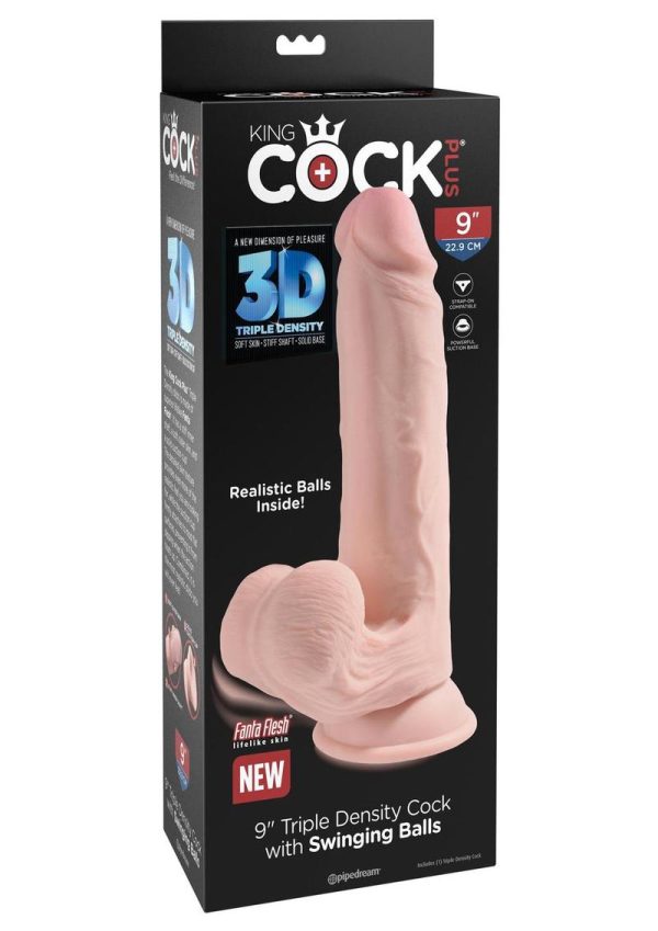 King Cock Triple Density Cock With Swinging Balls 9in - Vanilla - Image 2