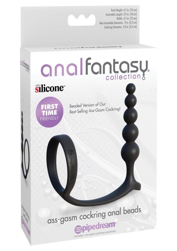 Anal Fantasy Collection Ass-gasm Silicone Cockring Anal Beads - Black - Image 2