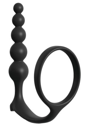 Anal Fantasy Collection Ass-Gasm Silicone Cock Ring with Anal Beads - Black