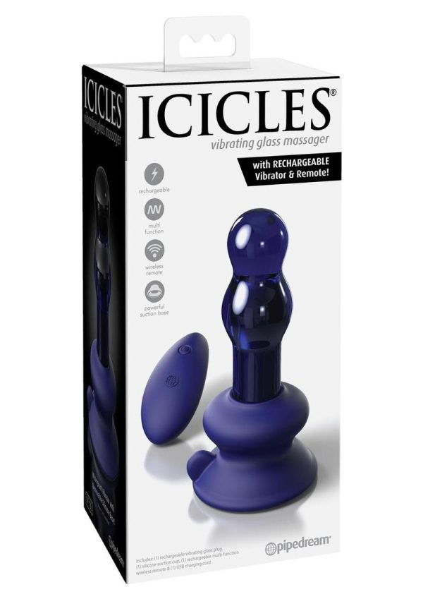 Icicles No 83 Rechargeable Glass Vibrator With Remote Control - Blue - Image 2