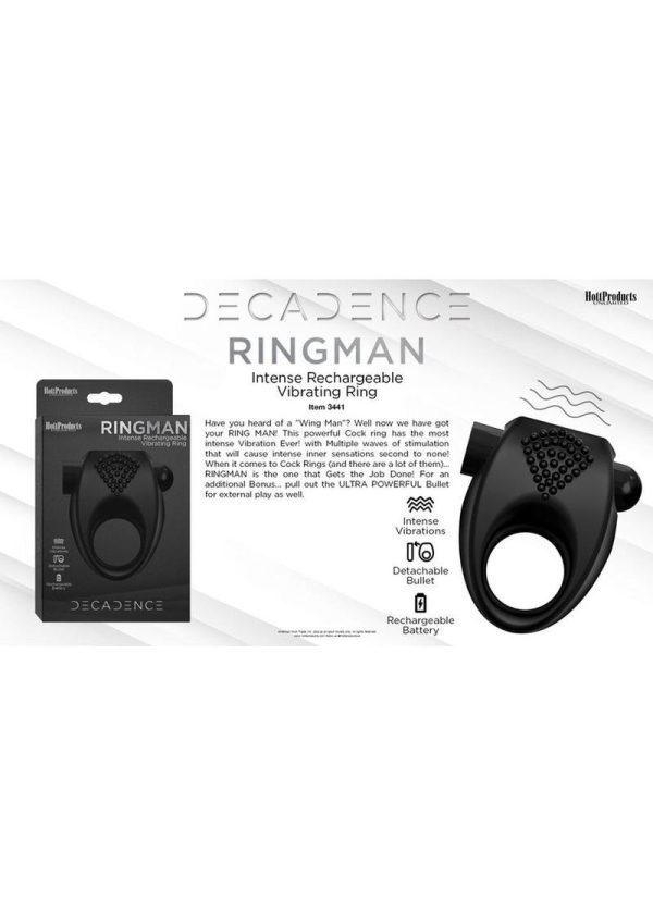 Decadence Ring Man Silicone Vibrating Cock Ring - Black - Image 3