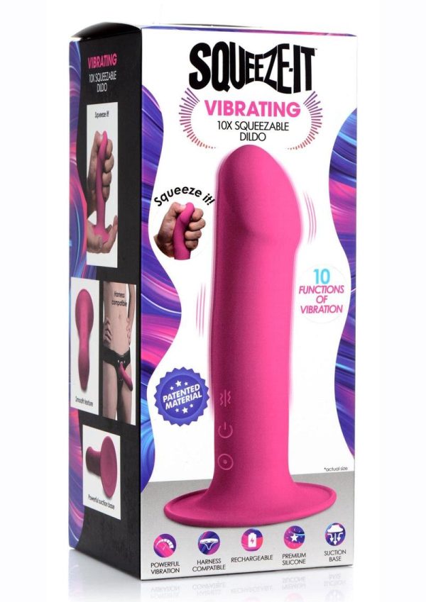 Squeeze-It Vibrating Squeezable Rechargeable Silicone Phallic Dildo - Pink - Image 2