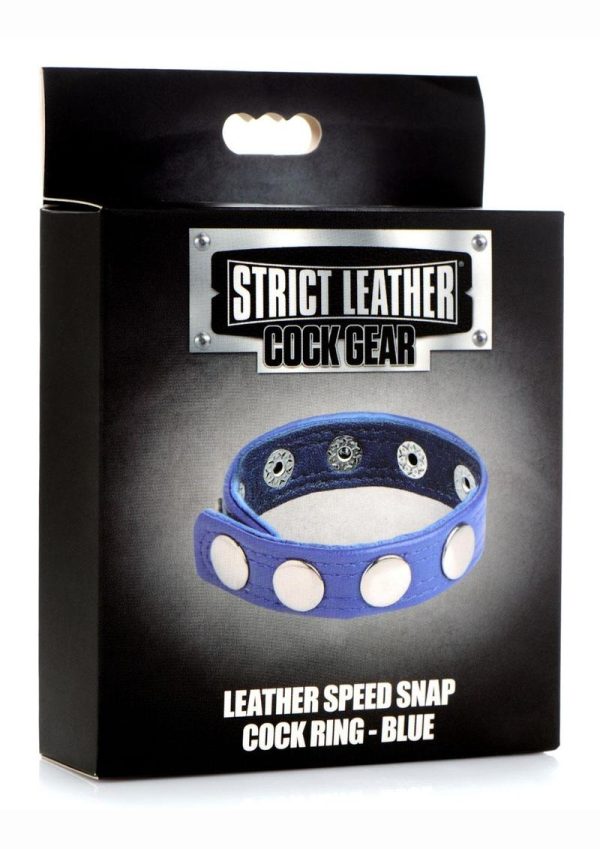 Cock Gear Leather Speed Snap Cock Ring - Blue - Image 2