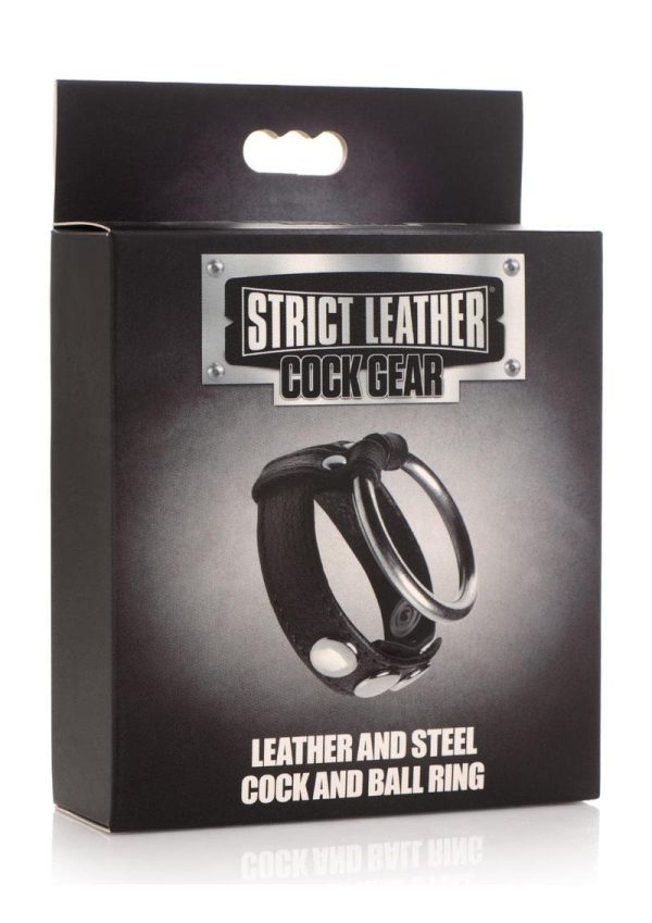 Cock Gear Leather and Steel Cock andamp; Ball Ring - Black - Image 2