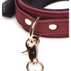 Master Series Velvet Bondage Set Cuffs, Collar, andamp; Leash (6 piece) - Burgundy - Image 4