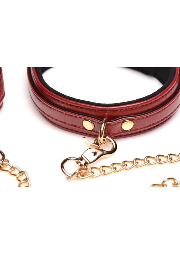 Master Series Bondage Set Cuffs, Collar, andamp; Leash (6 piece) - Burgundy - Image 4