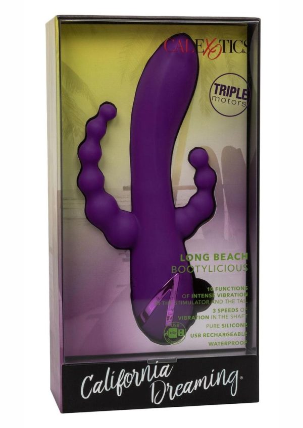 California Dreaming Long Beach Bootylicious Rechargeable Silicone Dual Penetrating Rabbit Vibrator - Purple - Image 2