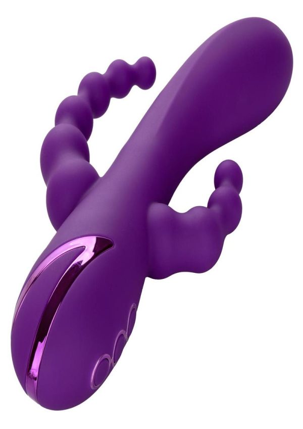 California Dreaming Long Beach Bootylicious Rechargeable Silicone Dual Penetrating Rabbit Vibrator - Purple - Image 3