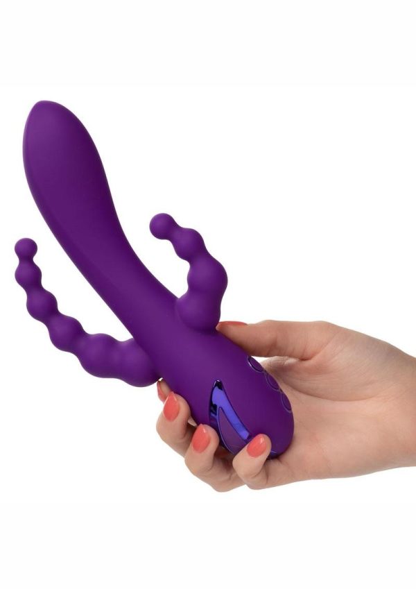 California Dreaming Long Beach Bootylicious Rechargeable Silicone Dual Penetrating Rabbit Vibrator - Purple - Image 4