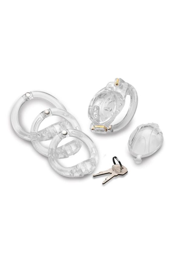 Master Series Double Lockdown Locking Customizable Chastity Cage - Clear - Image 4