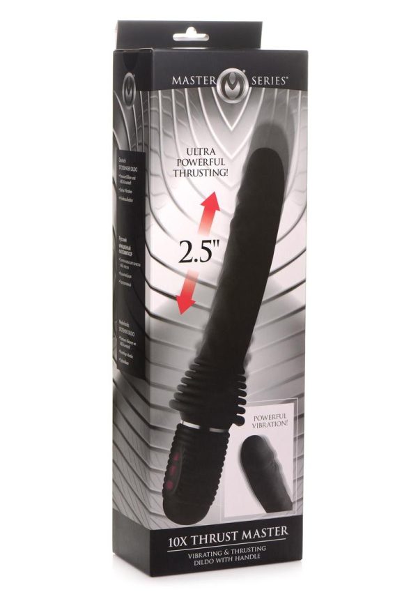 Master Series Vibrating andamp; Thrusting Rechargeable Silicone Dildo - Black - Image 2