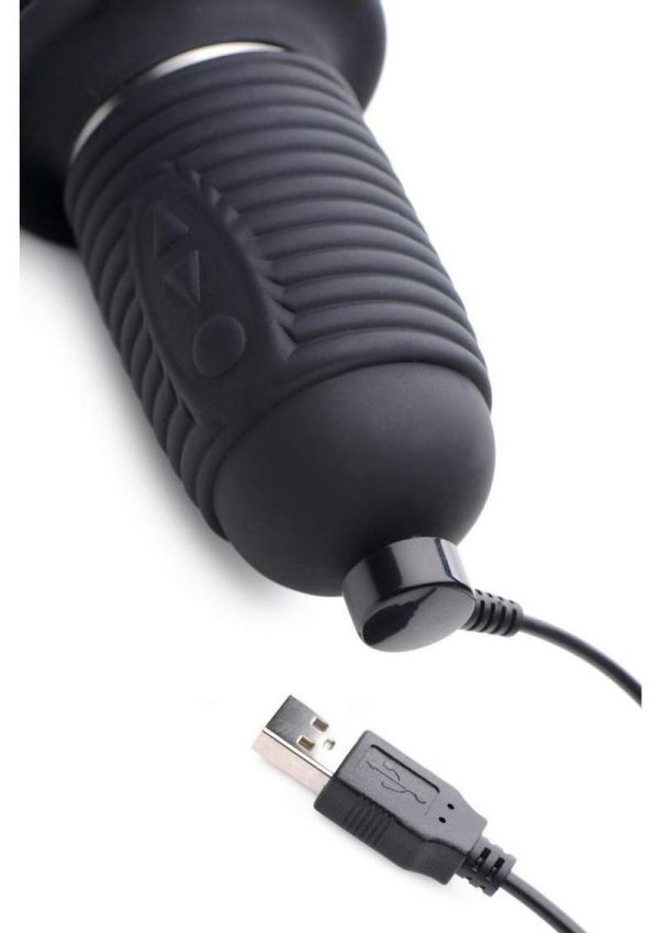 Master Series Vibrating andamp; Thrusting Rechargeable Silicone Dildo - Black - Image 3