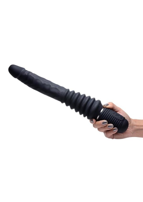 Master Series Vibrating andamp; Thrusting Rechargeable Silicone Dildo - Black - Image 4