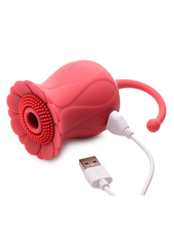 Inmi Bloomgasm Royalty Rose Rechargeable Silicone Textured Suction Clit Stimulator - Red - Image 4