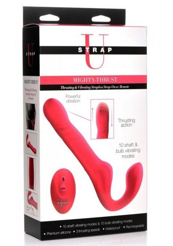 Strap U Mighty-Thrust Thrusting andamp; Vibrating Strapless Strap-On with Remote Control - Pink - Image 2