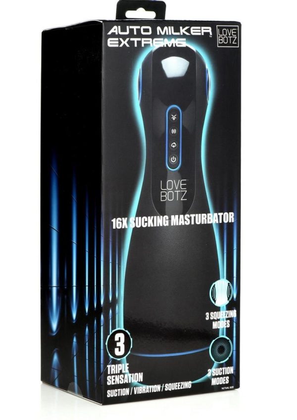 LoveBotz Auto Milker Extreme Rechargeable 16X Sucking Masturbator - Black/Blue - Image 2
