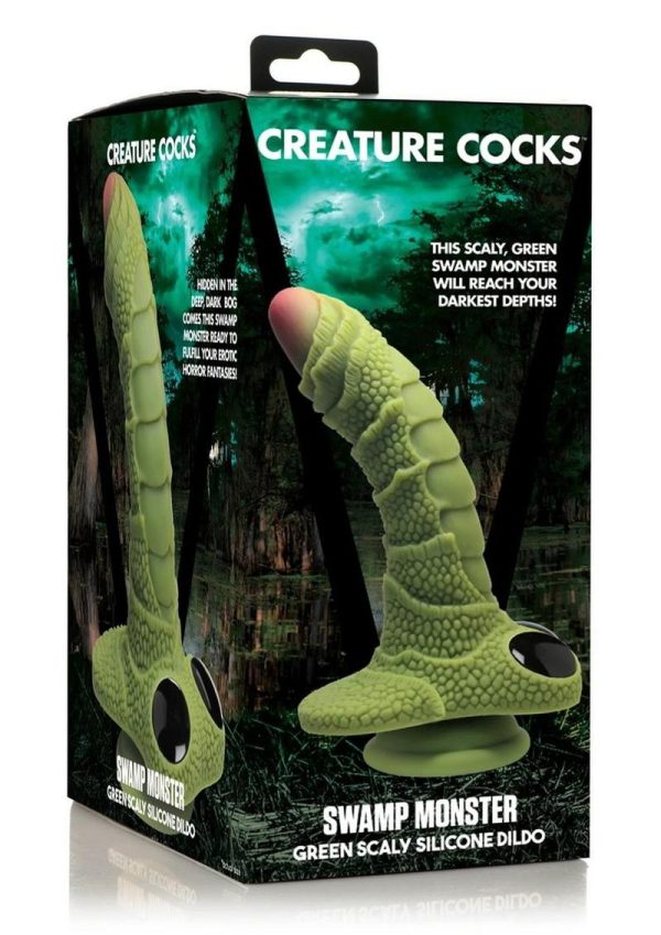 Creature Cocks Swamp Monster Scaly Silicone Dildo - Green/Black - Image 2