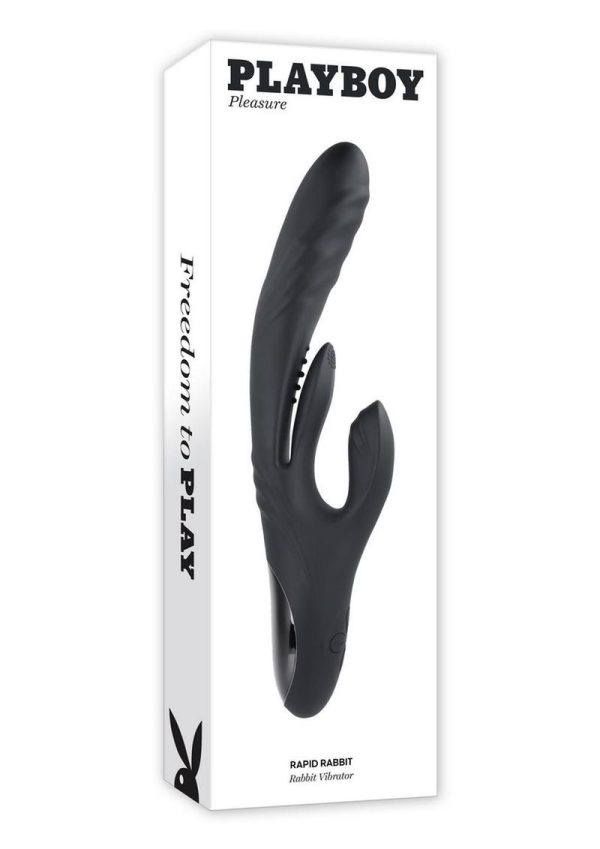 Playboy Rapid Rabbit Rechargeable Silicone Vibrator - Black - Image 2