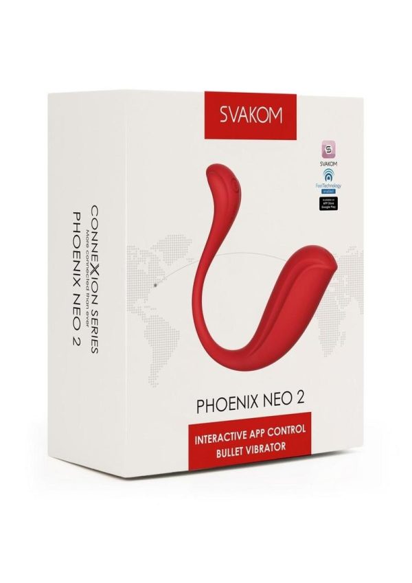 Svakom Phoenix Neo 2 Interactive Rechargeable Silicone Bullet Vibrator with Remote Control - Red - Image 2