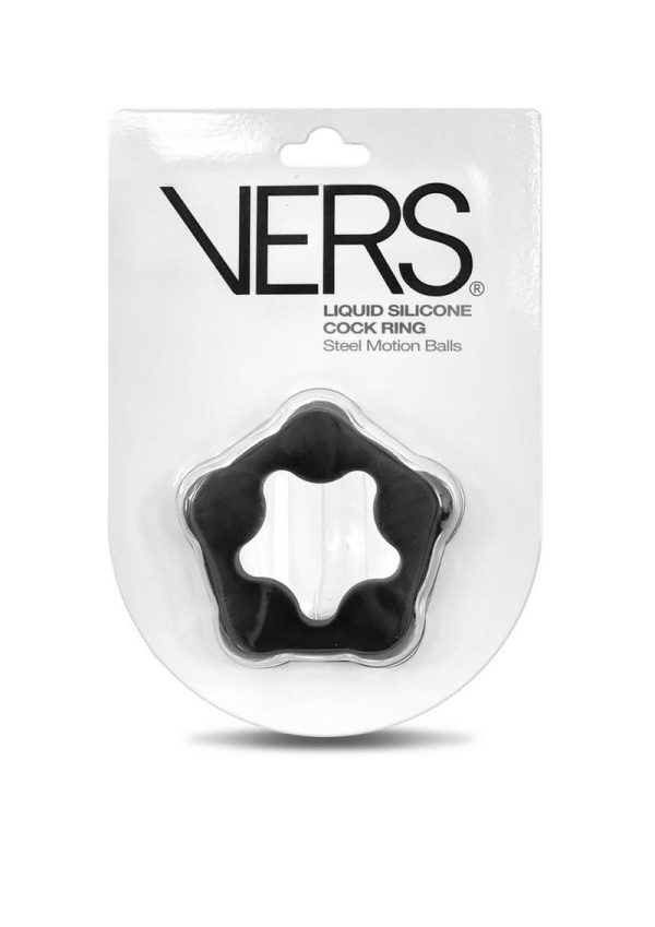 Vers Liquid Silicone Cock Ring Steel Motion Balls - Black - Image 2