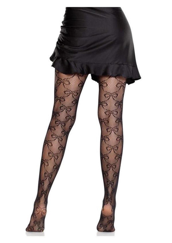 Leg Avenue Bow Net Tights - Black - O/S - Image 3