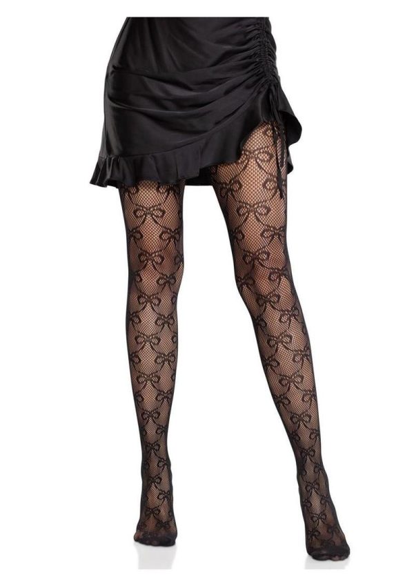 Leg Avenue Bow Net Tights - Black - O/S - Image 4