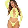 Leg Avenue Seamless Cut Out Long Sleeve Crop Top and G-String Panty - O/S