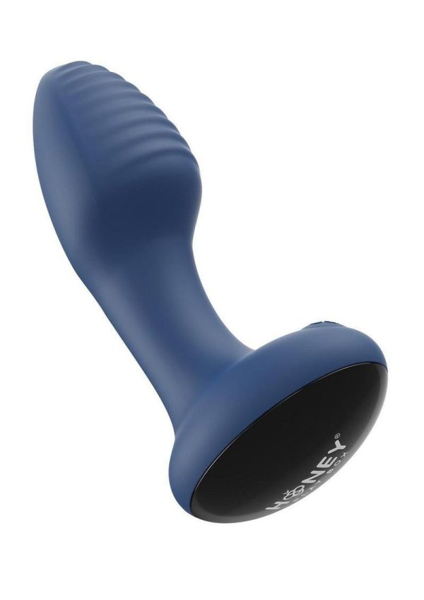 Frenzy Pressure Sensing App Control Rotating Rechargeable Silicone Butt Plug - Blue/Black - Image 3