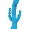 Trilux Kinky Finger Rechargeable Silicone Rabbit Vibrator with Anal Beads - Blue
