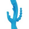 Trilux Kinky Finger Rechargeable Silicone Rabbit Vibrator with Anal Beads - Blue - Image 4