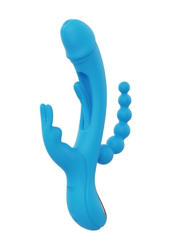 Trilux Kinky Finger Rechargeable Silicone Rabbit Vibrator with Anal Beads - Blue - Image 4