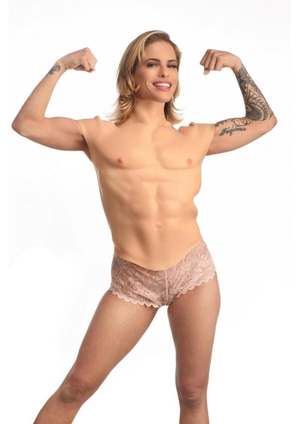 Master Series Ripped Silicone Male Chest Shirt - Medium - Vanilla - Image 3