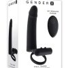 Gender X Full Swing Rechargeable Silicone Vibrating Dildo with Dual Cock Ring and Remote Control - Black