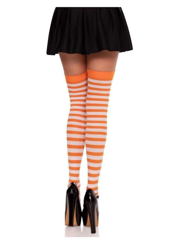 Leg Avenue Nylon Stocking with Stripe - White/Orange - O/S - Image 3