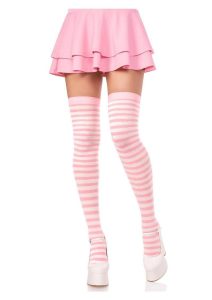 Leg Avenue Nylon Stocking with Stripe - White/Light Pink - O/S